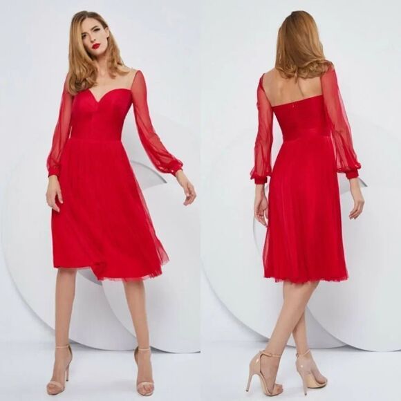 Cristallini Long Sleeve Silk Tulle Dress, Black L - Picture 3 of 12